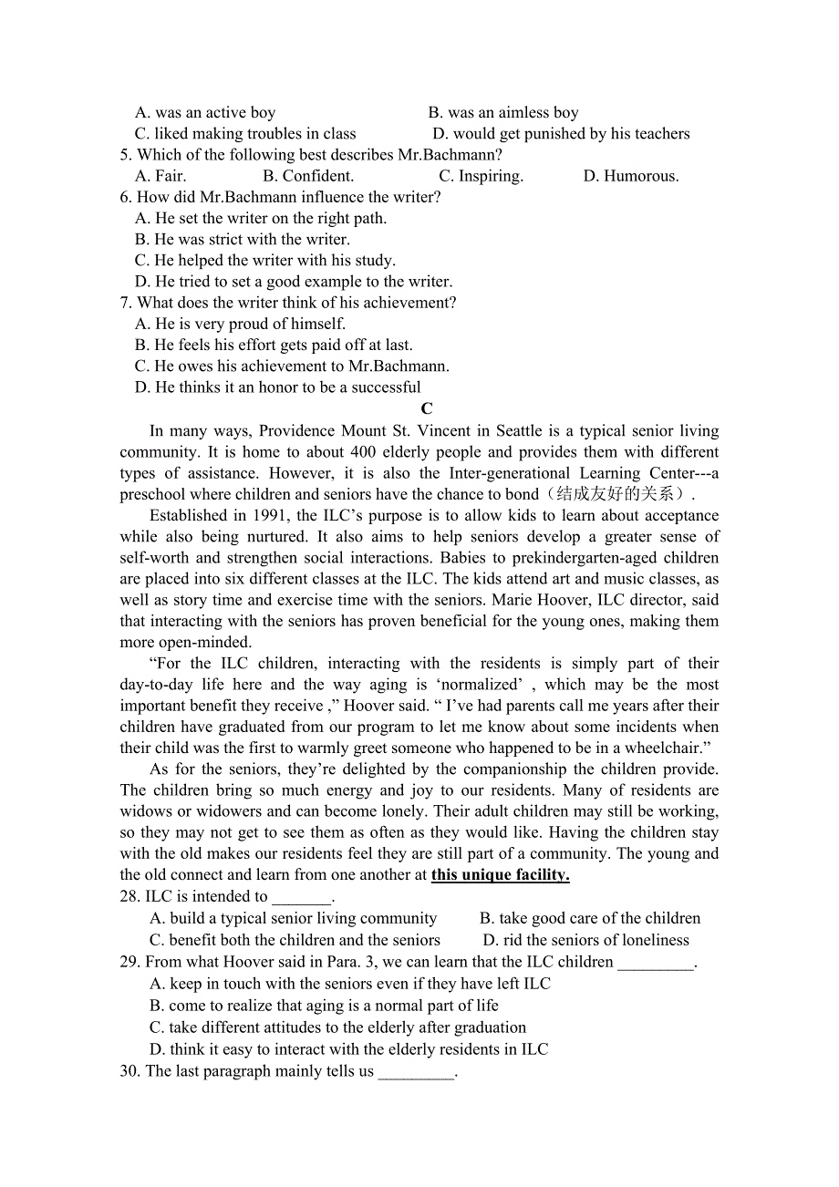 江西省会昌中学2019高一下学期第一次月考英语试卷 word版缺答案_第4页