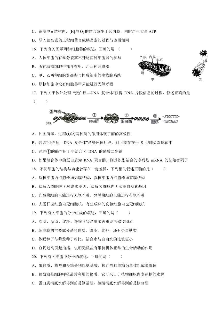 河南省鹤壁市淇滨高级中学2018-2019学年高二下学期第二次周考生物试题 word版含答案_第5页