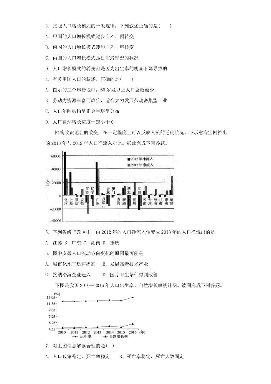 山东省邹城市第一中学2018-2019学年高一下学期人教版地理必修2 第一、二单元人口与城市综合检测试题 word版含答案_第2页