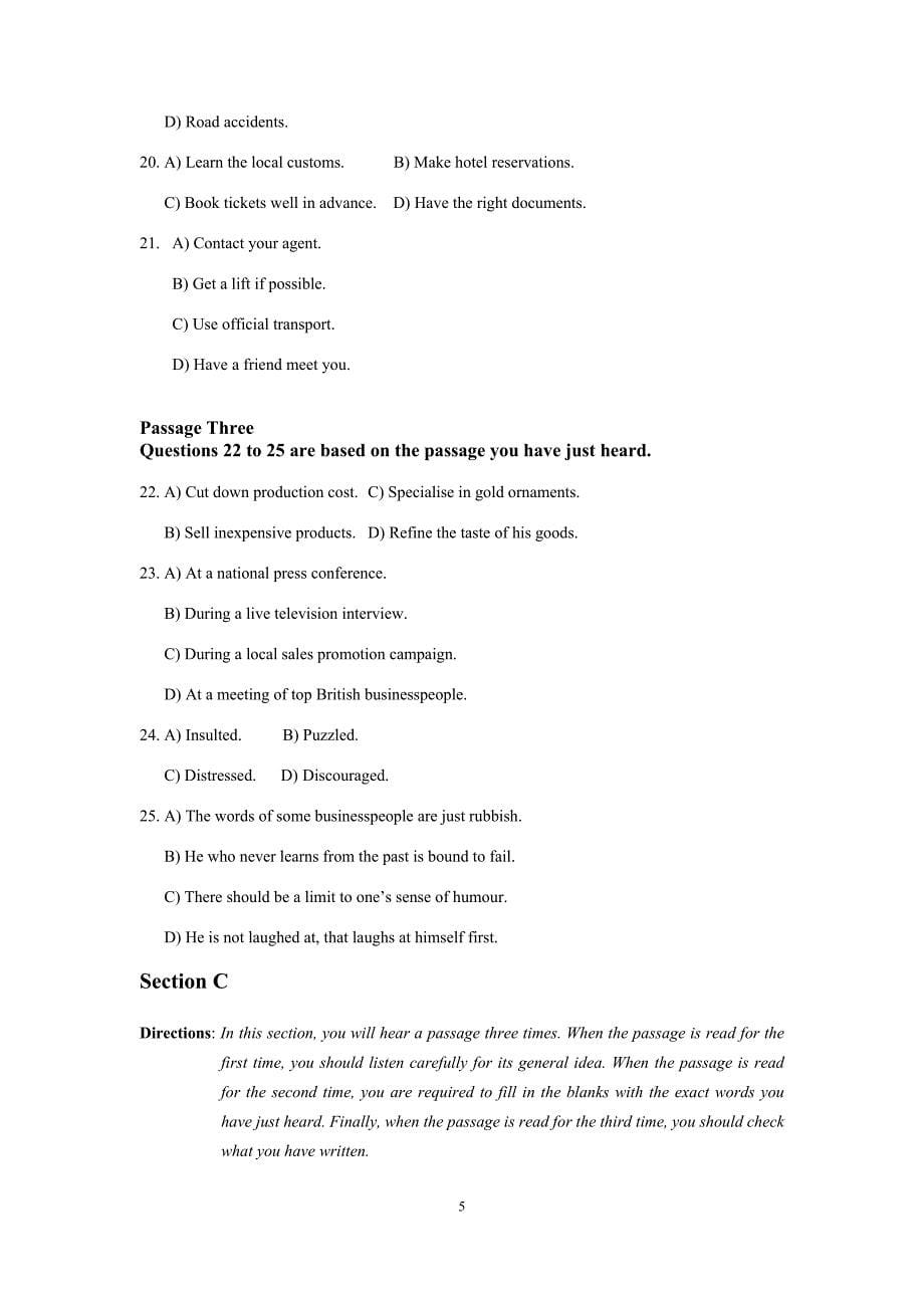 2015年6月大学英语四级考试真题试卷(第二套)_第5页