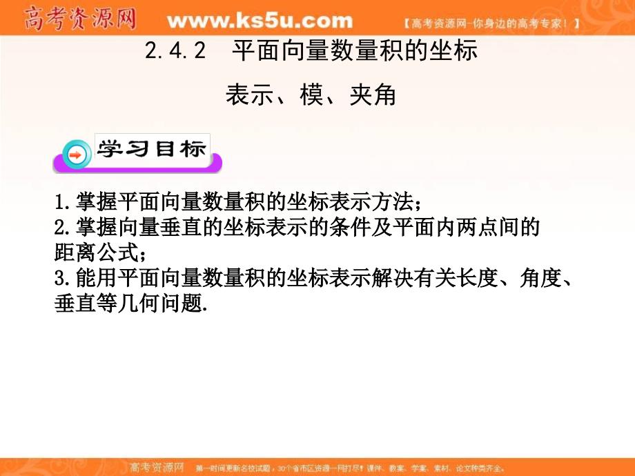 山东省高中数学必修4课件： 2.4 平面向量数量积的坐标表示、模、夹角 _第1页