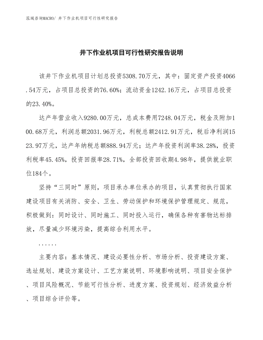 （批地）井下作业机项目可行性研究报告_第2页