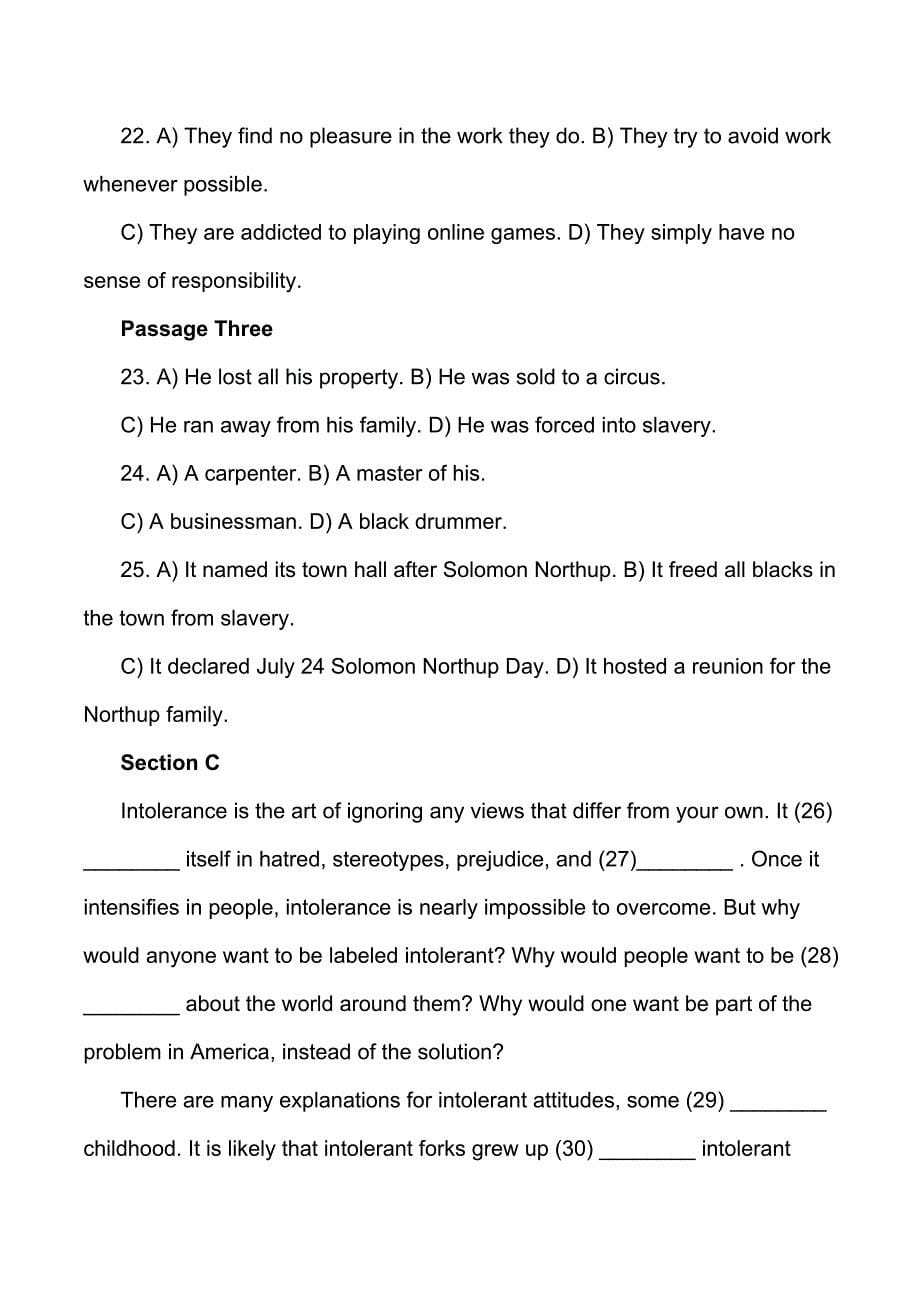 2014年12月大学英语六级考试真题及答案(第一套)_第5页