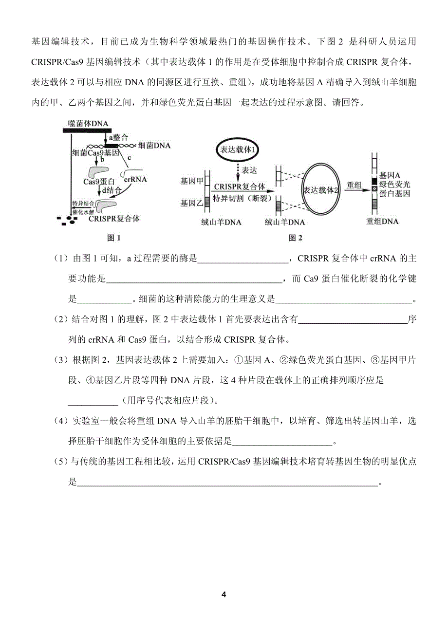 【名校推荐】内蒙古赤峰二中2019届高考生物总复习：基因工程测试 pdf版_第4页