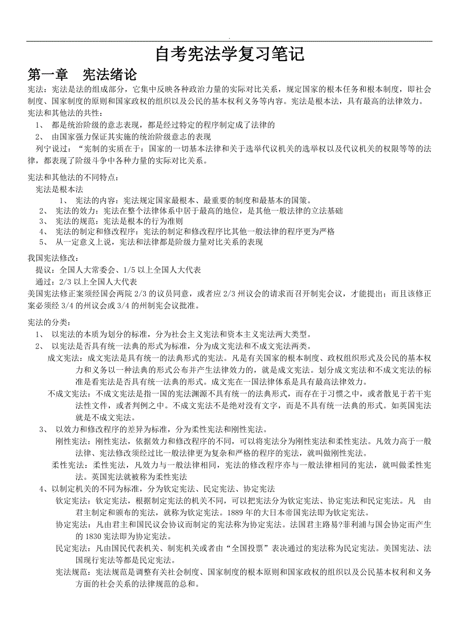 自考~宪法法规学复习预习笔记体会_第1页