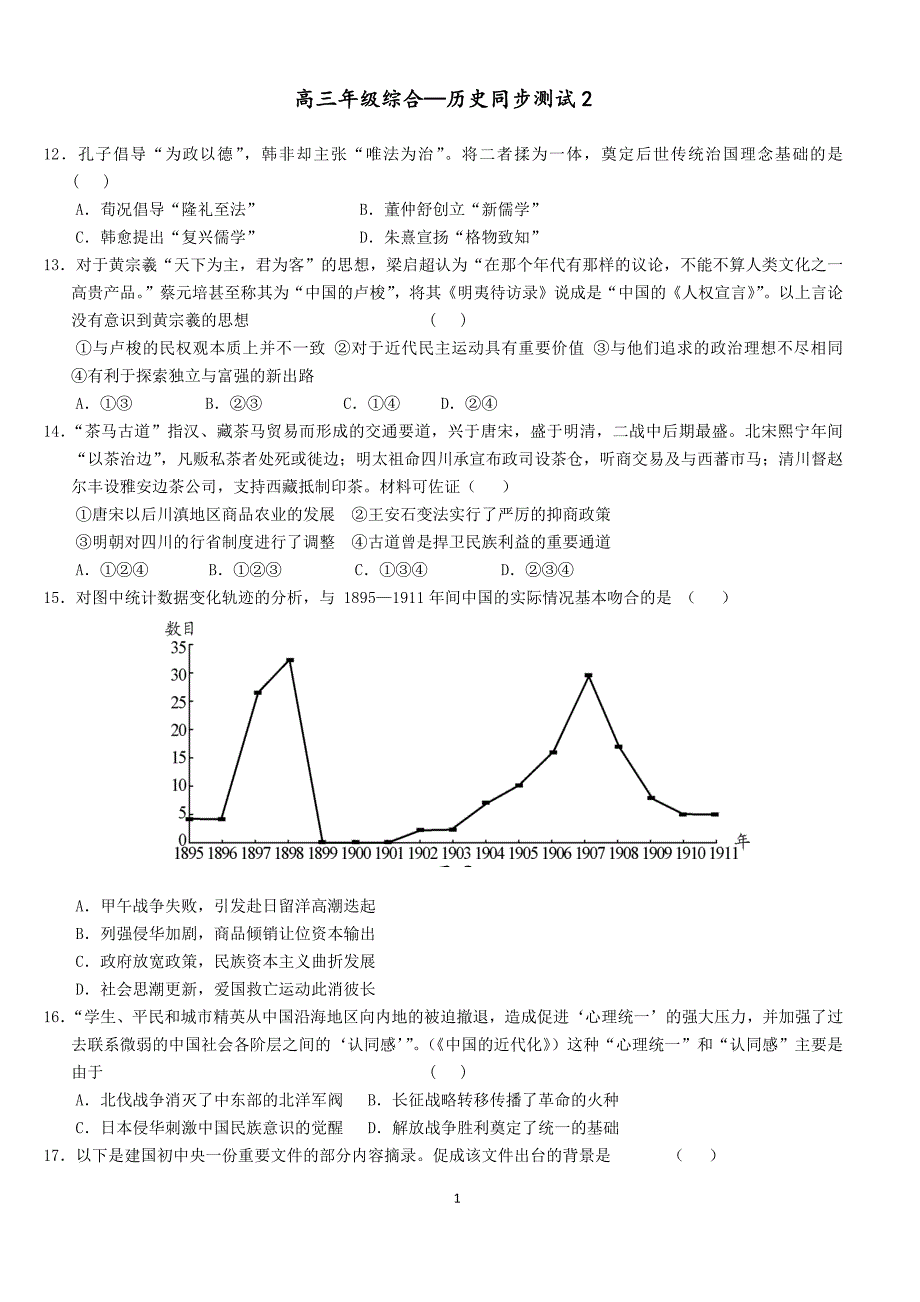 高三年级综合下学期—历史同步测试2_第1页