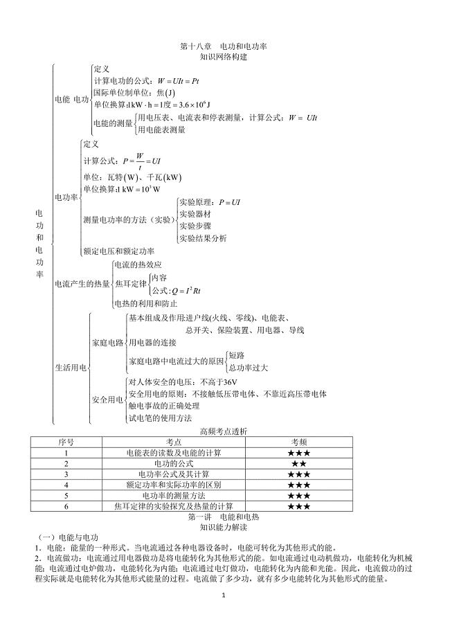 2018年中考物理基础知识及常见答题技巧汇总 第十八章：电功和电功率