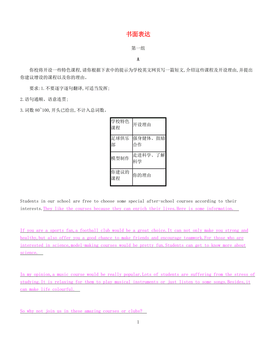 2019春九年级英语下册题型专项训练书面表达第一组课时作业新版牛津版（含答案）_第1页