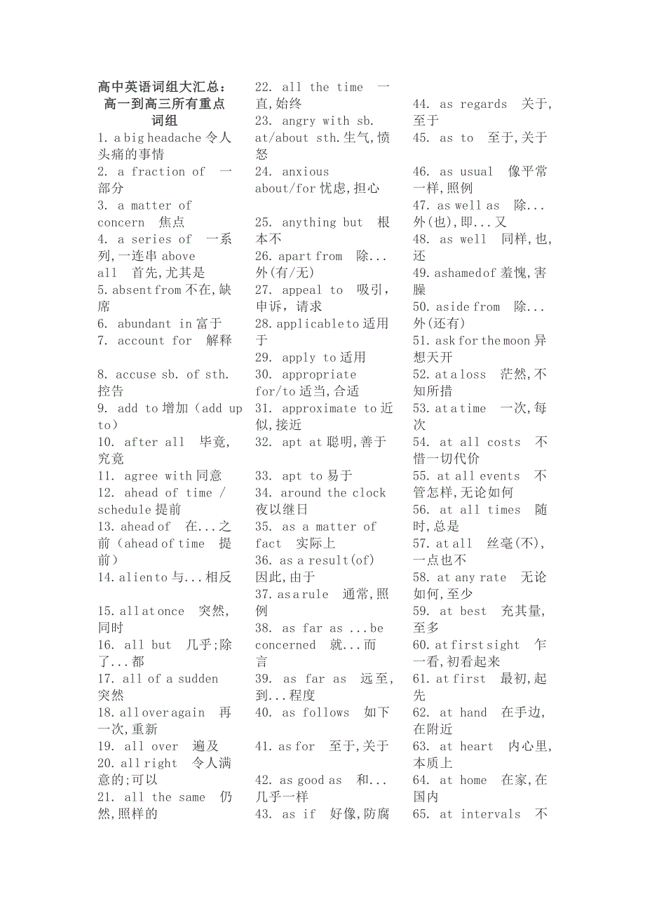 高中高考英语词组大汇总必背_第1页