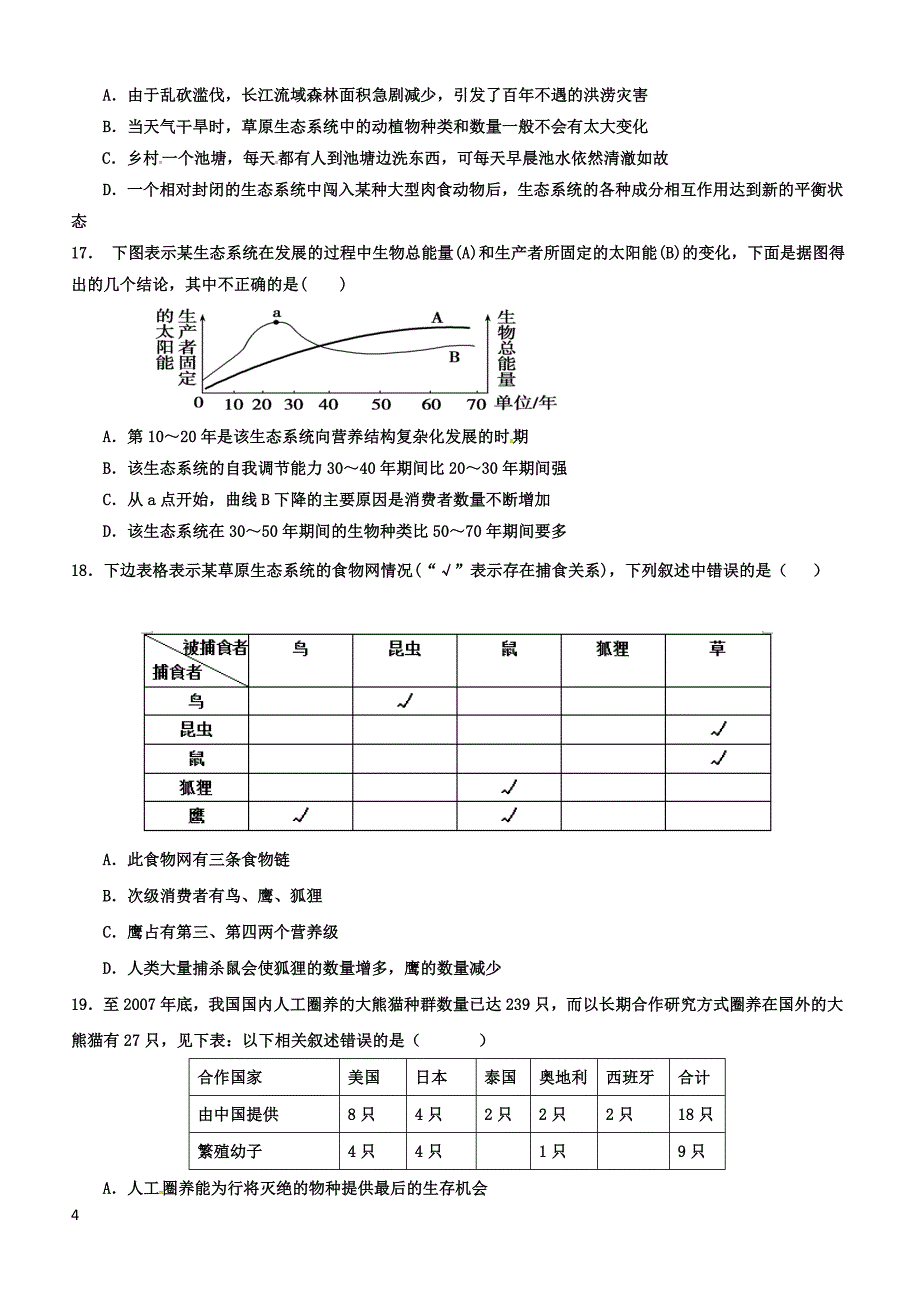 2019年下学期 开学月考高二生物预测密卷（带答案）_第4页