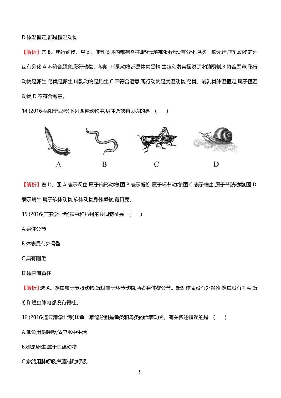 2018中考生物专题训练 动物的主要类群（带解析）_第5页