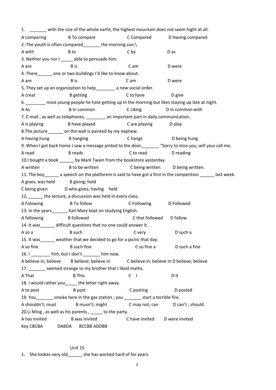 2019年下学期 高一英语第一次月考高频考点专题精练（带答案）_第2页