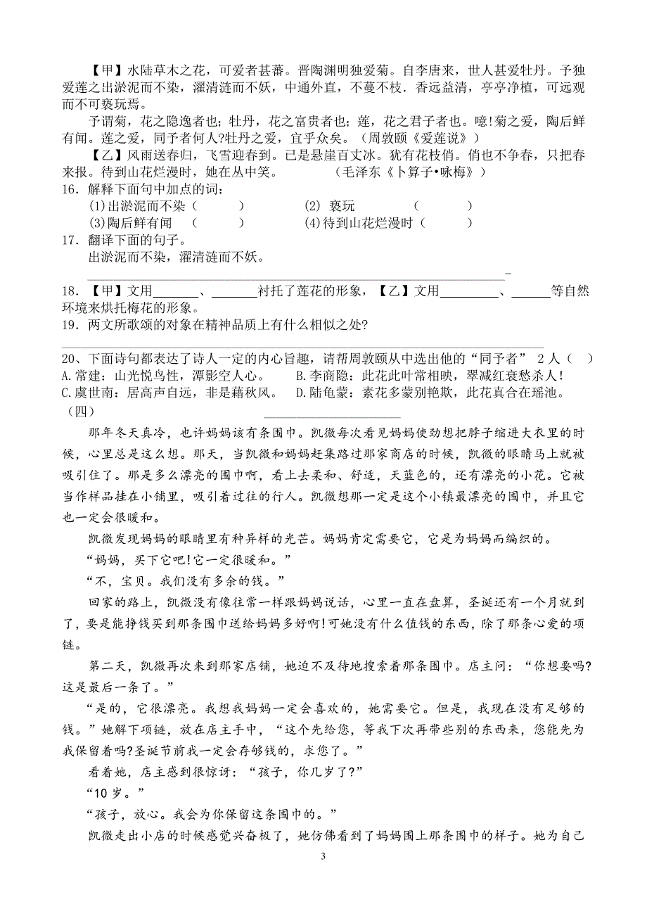 （江苏版）初中七年级语文第二学期期末模拟试卷_第3页