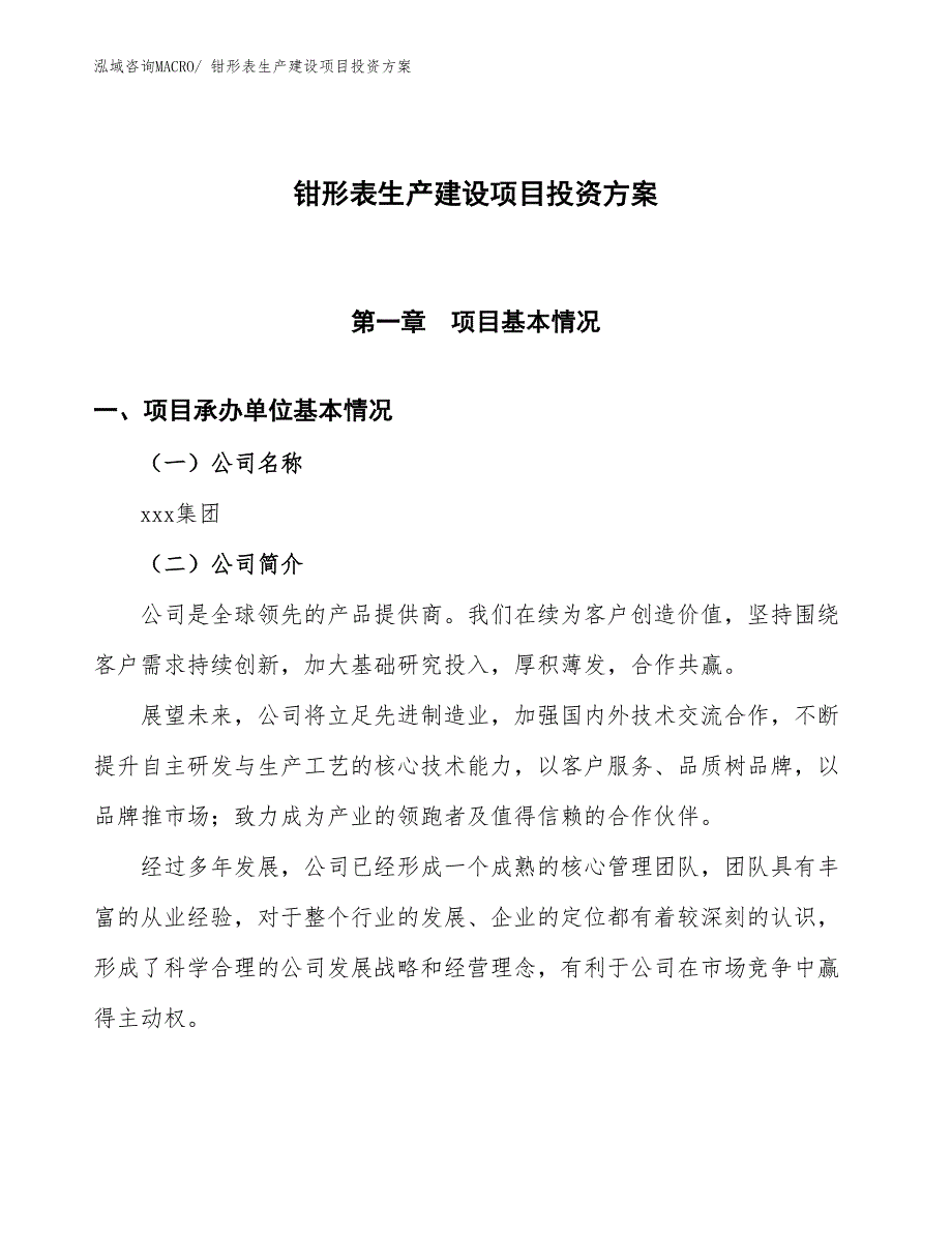 （项目申请）钳形表生产建设项目投资方案_第1页