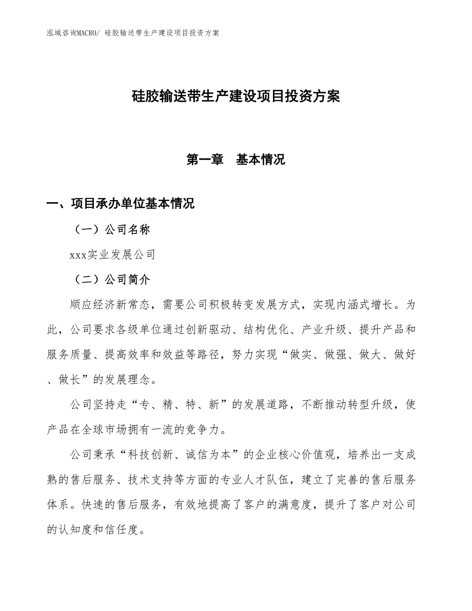 （项目申请）硅胶输送带生产建设项目投资方案_第1页