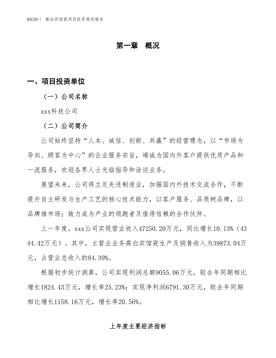 高白宾馆瓷项目投资规划报告_第1页