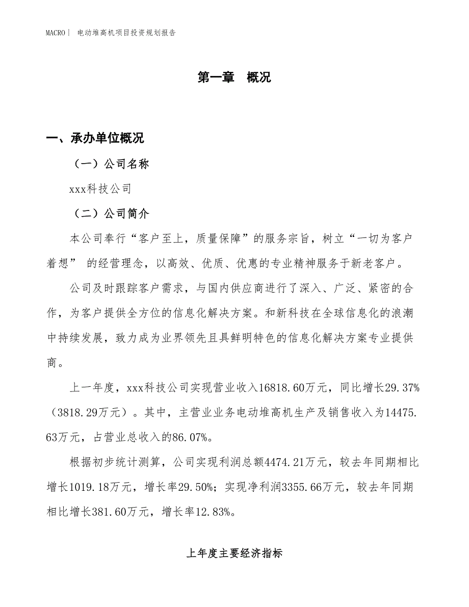 电动堆高机项目投资规划报告_第1页