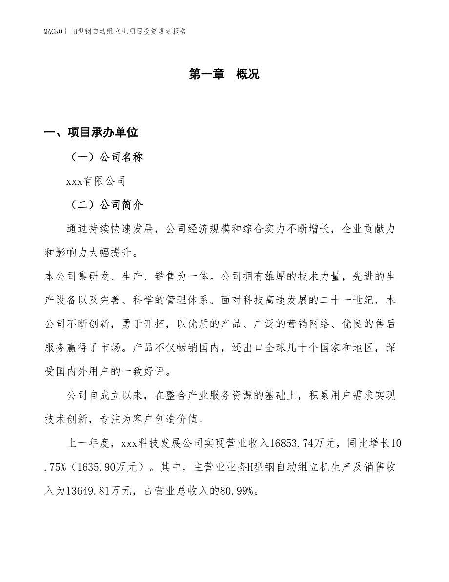 H型钢自动组立机项目投资规划报告_第1页