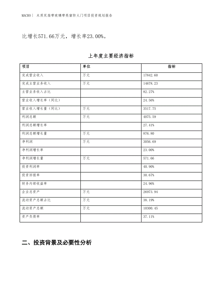 木质双扇带玻璃带亮窗防火门项目投资规划报告_第2页