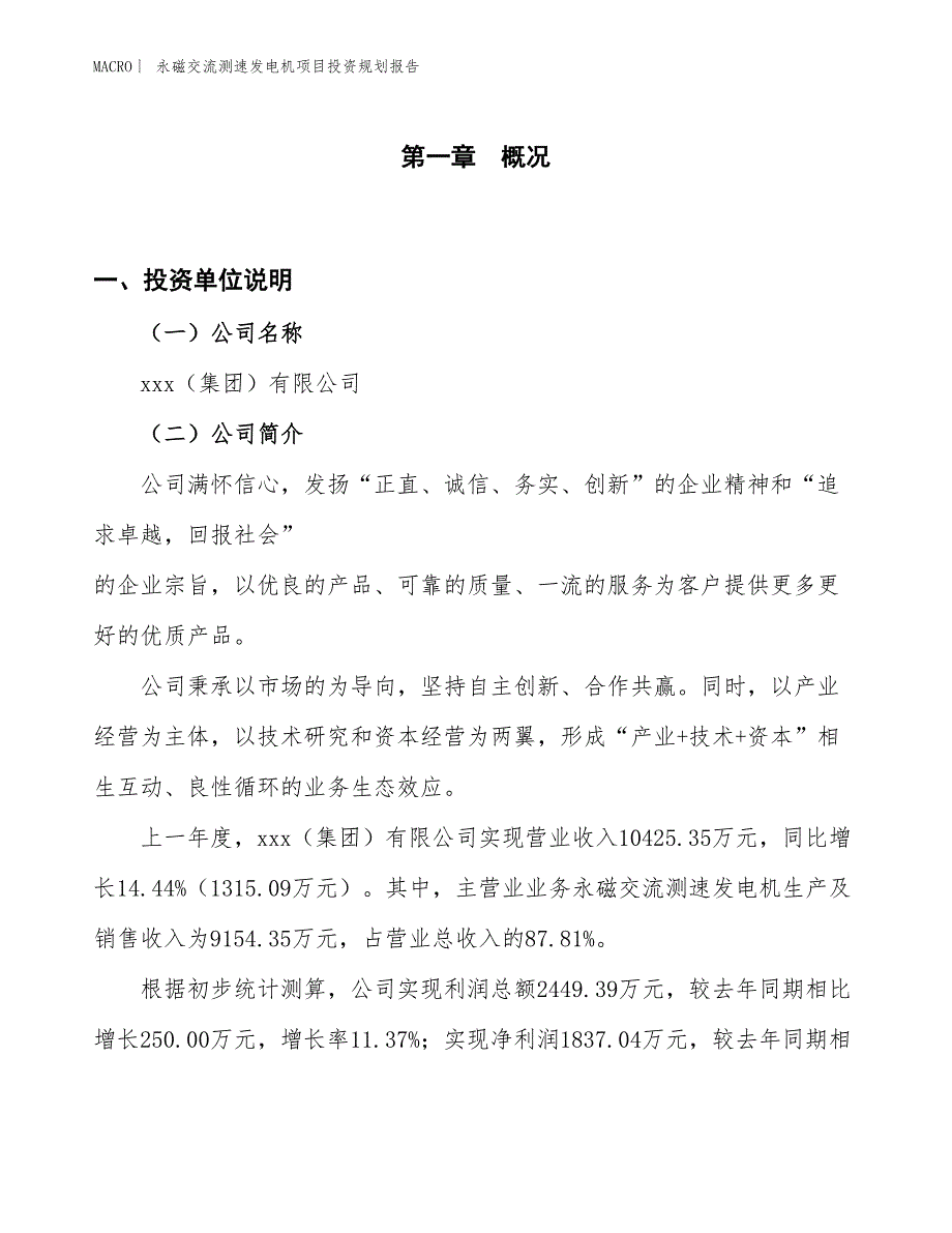 永磁交流测速发电机项目投资规划报告_第1页