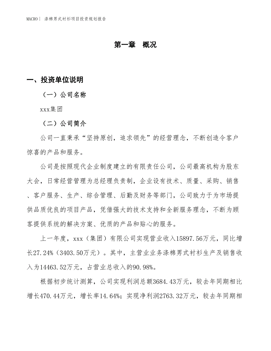 涤棉男式衬衫项目投资规划报告_第1页