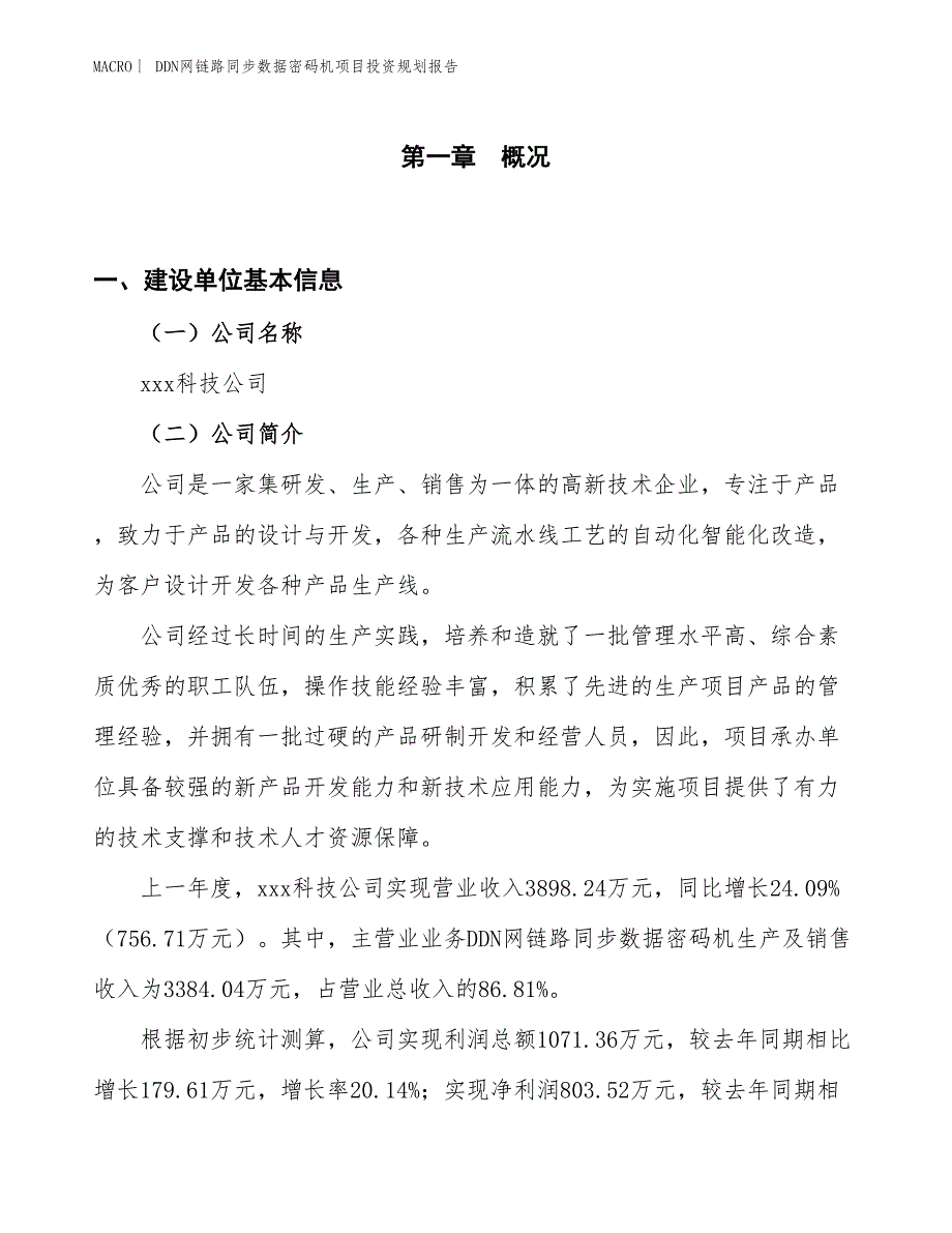 DDN网链路同步数据密码机项目投资规划报告_第1页