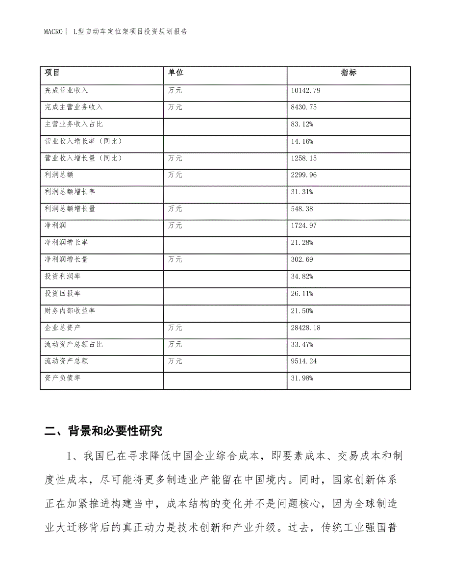 L型自动车定位架项目投资规划报告_第2页