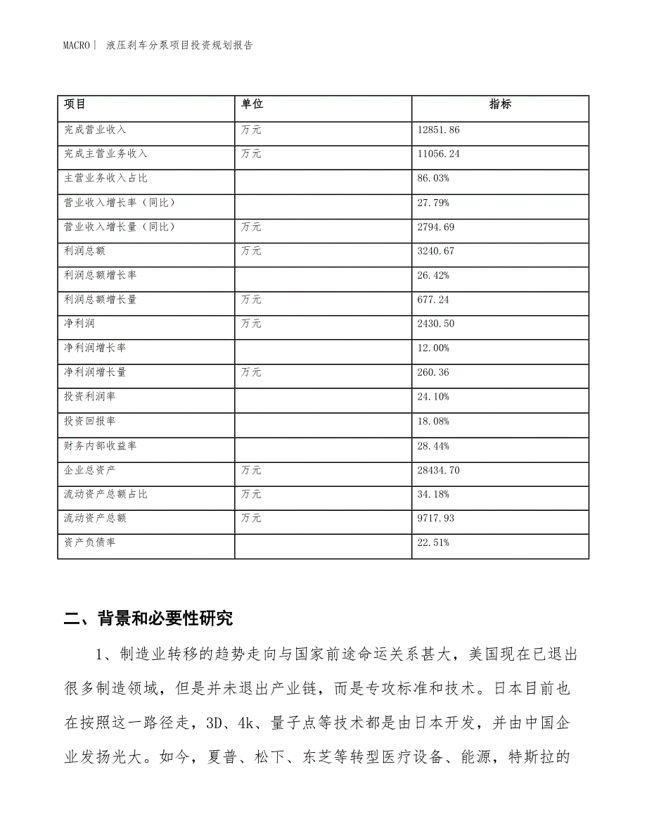 液压刹车分泵项目投资规划报告_第2页