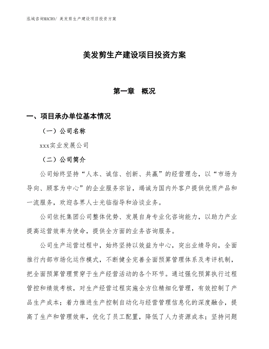 （项目申请）美发剪生产建设项目投资方案_第1页