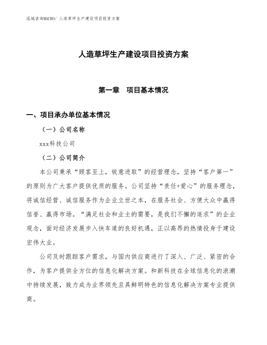 （项目申请）人造草坪生产建设项目投资方案_第1页