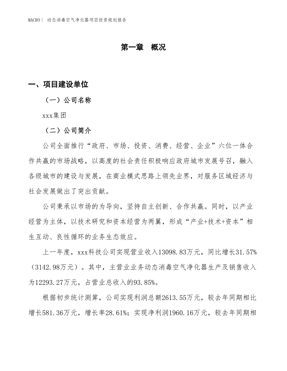 动态消毒空气净化器项目投资规划报告_第1页