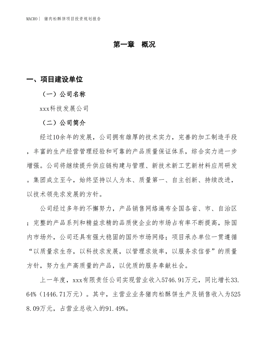 猪肉松酥饼项目投资规划报告_第1页