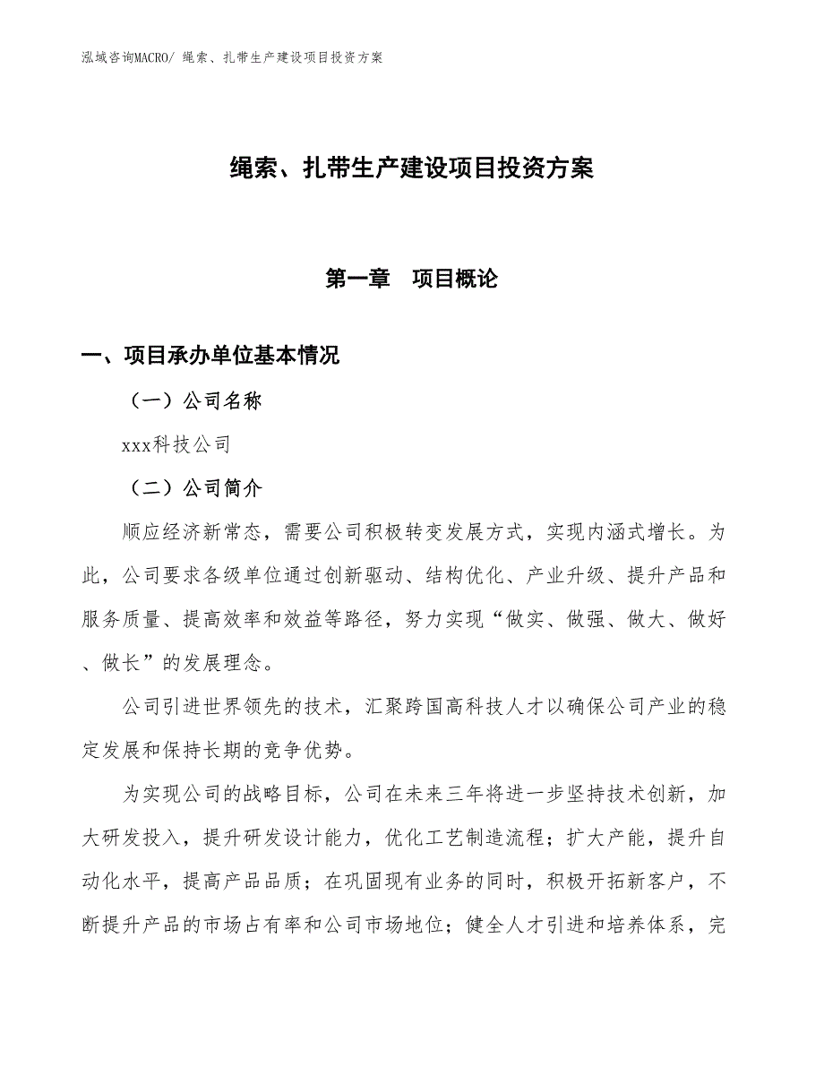 （项目申请）绳索、扎带生产建设项目投资方案_第1页