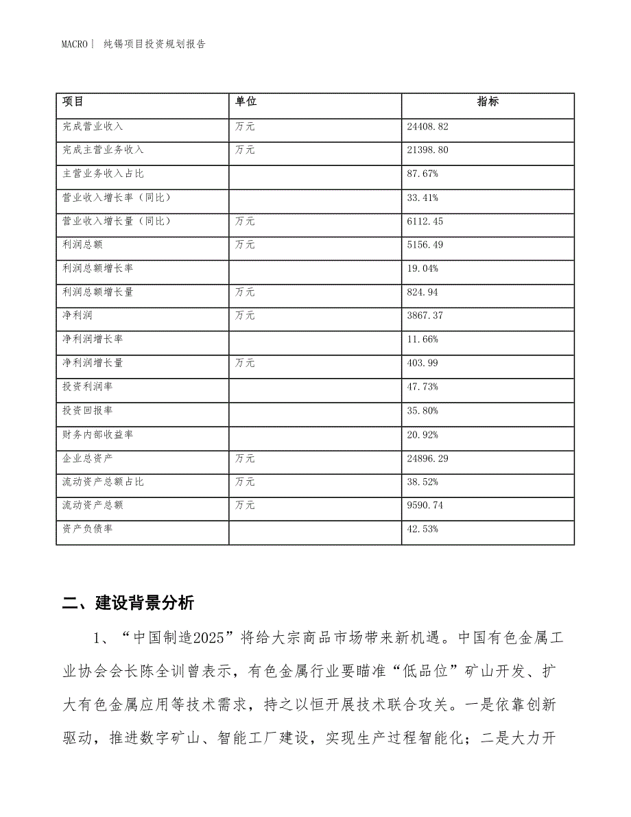 纯锡项目投资规划报告_第2页