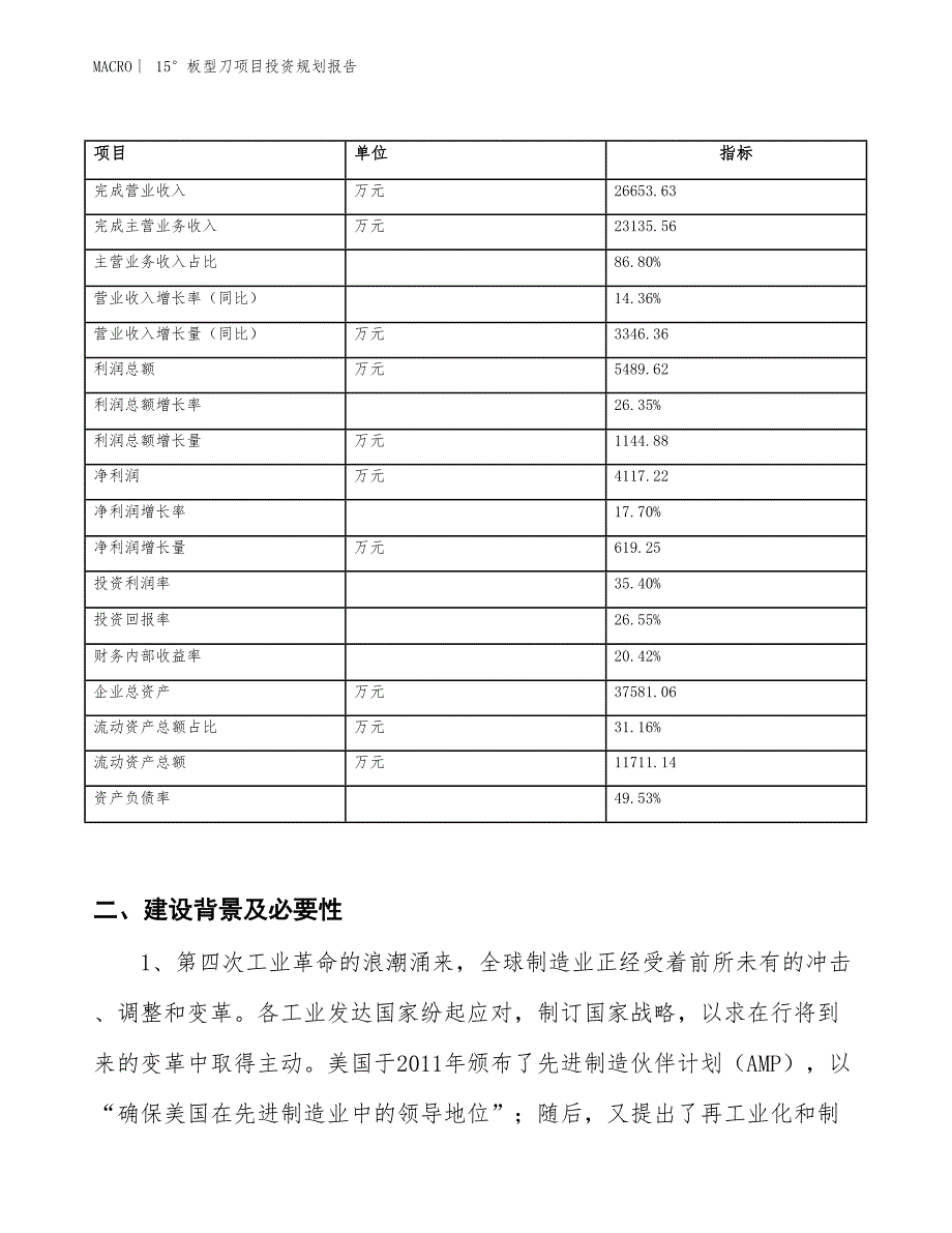 15°板型刀项目投资规划报告_第2页