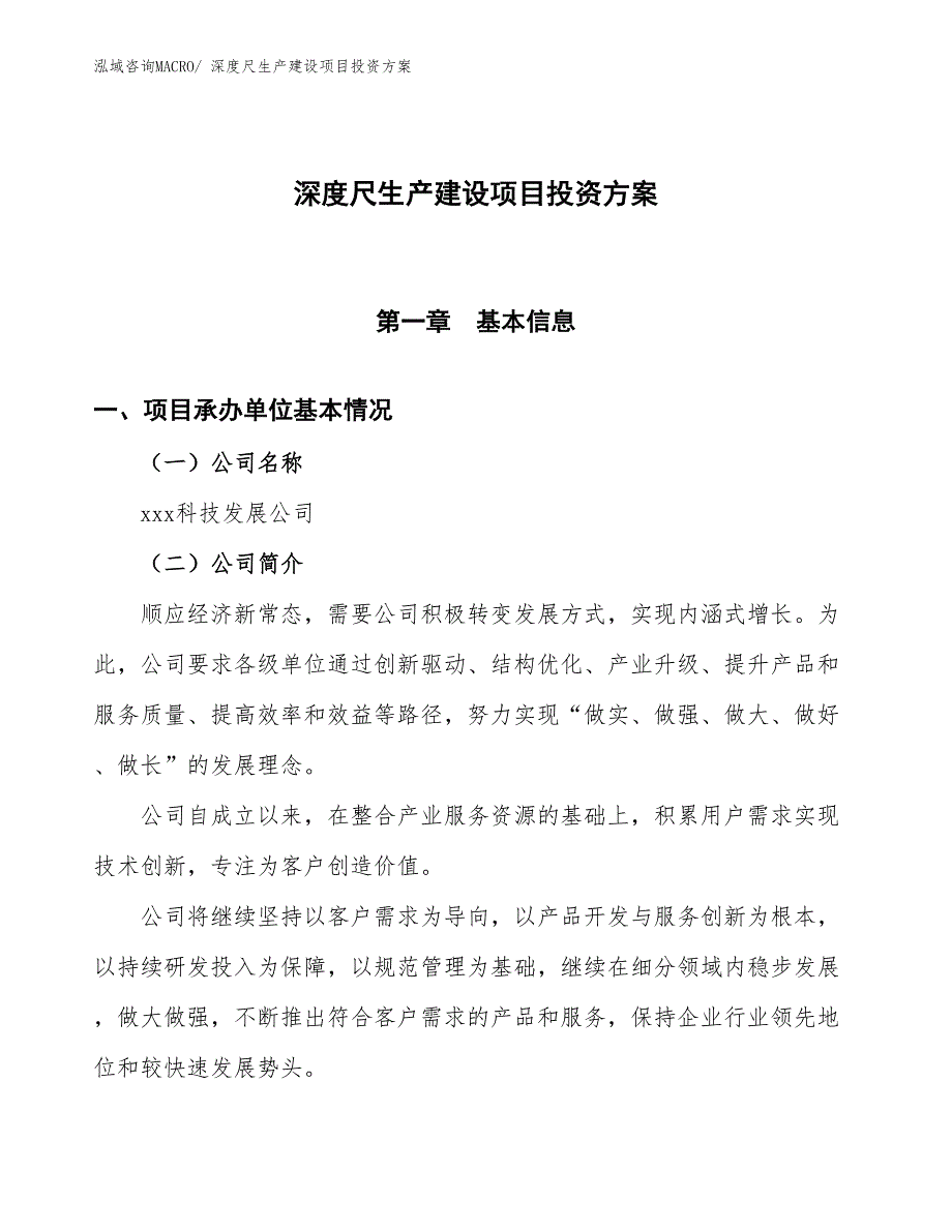 （项目申请）深度尺生产建设项目投资方案_第1页