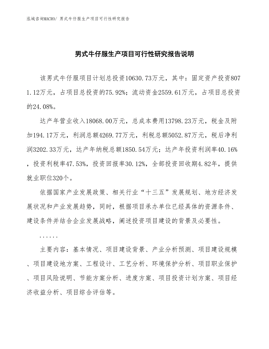 （汇报材料）男式牛仔服生产项目可行性研究报告_第2页