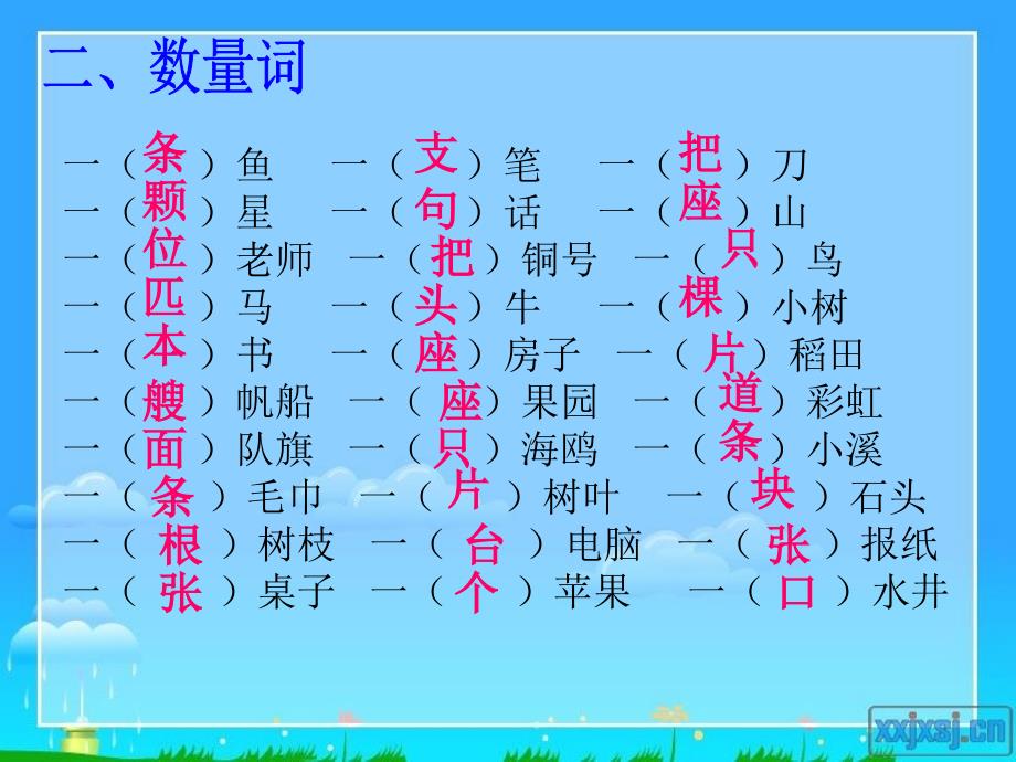 一年级语文下册总复习资料(对对子、数量词、多音字、连词成句)_第3页