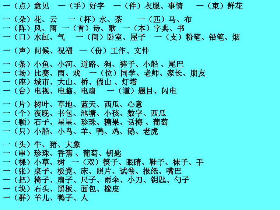 一年级语文下册总复习资料(对对子、数量词、多音字、连词成句)_第4页