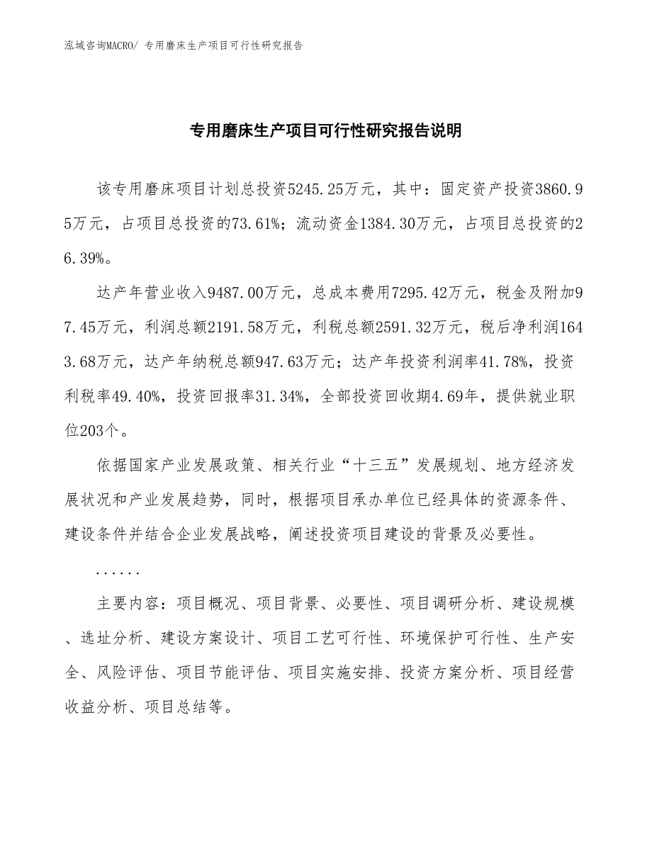 （建设方案）专用磨床生产项目可行性研究报告_第2页