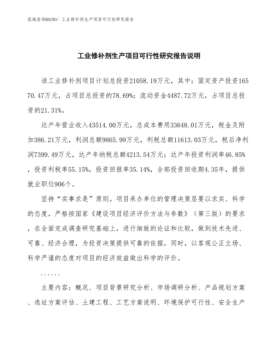 （汇报材料）工业修补剂生产项目可行性研究报告_第2页