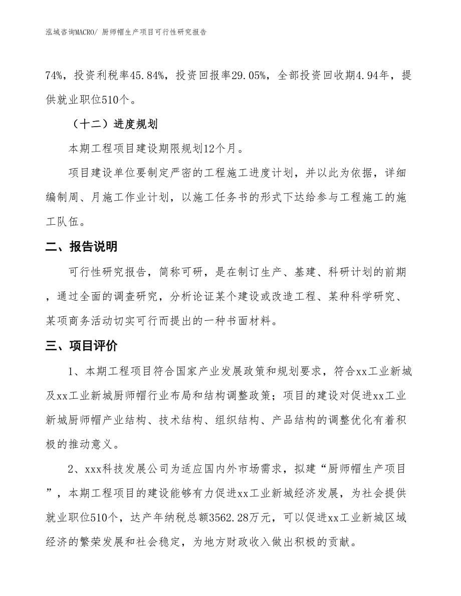 （汇报材料）厨师帽生产项目可行性研究报告_第5页