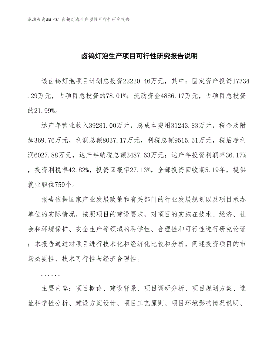 （汇报材料）卤钨灯泡生产项目可行性研究报告_第2页