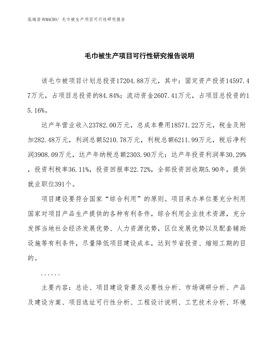 （规划设计）毛巾被生产项目可行性研究报告_第2页