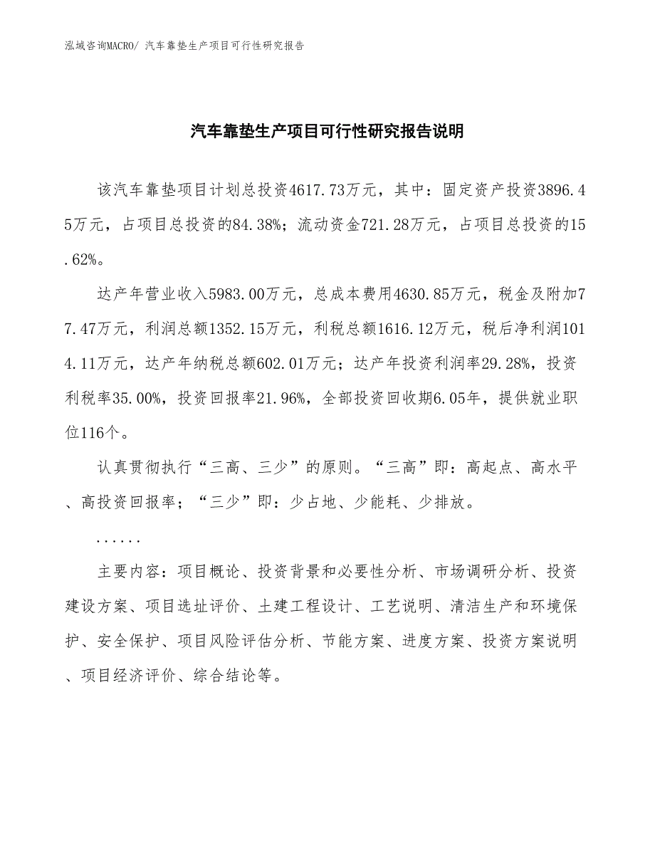 （汇报材料）汽车靠垫生产项目可行性研究报告_第2页