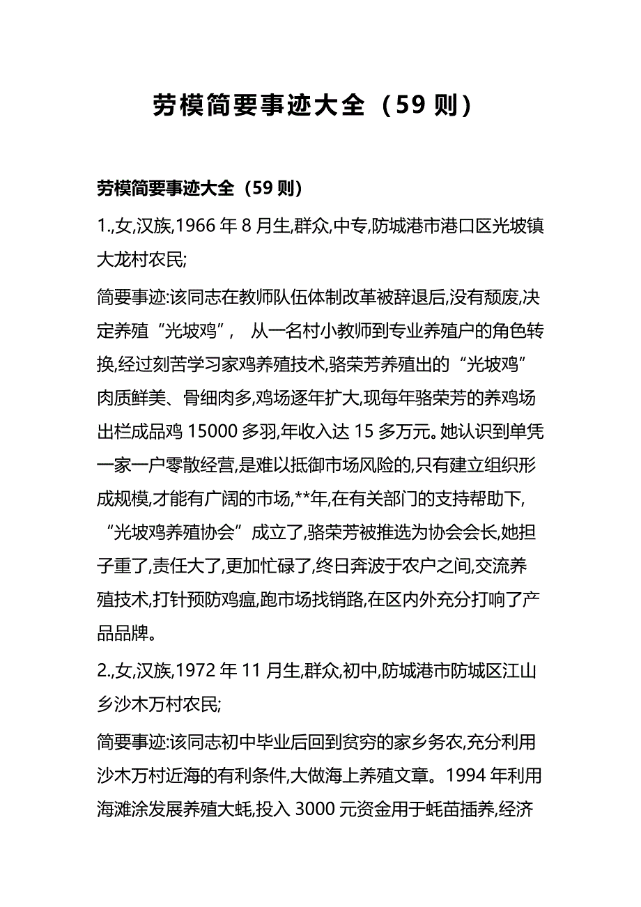 劳模简要事迹大全（59则）_第1页