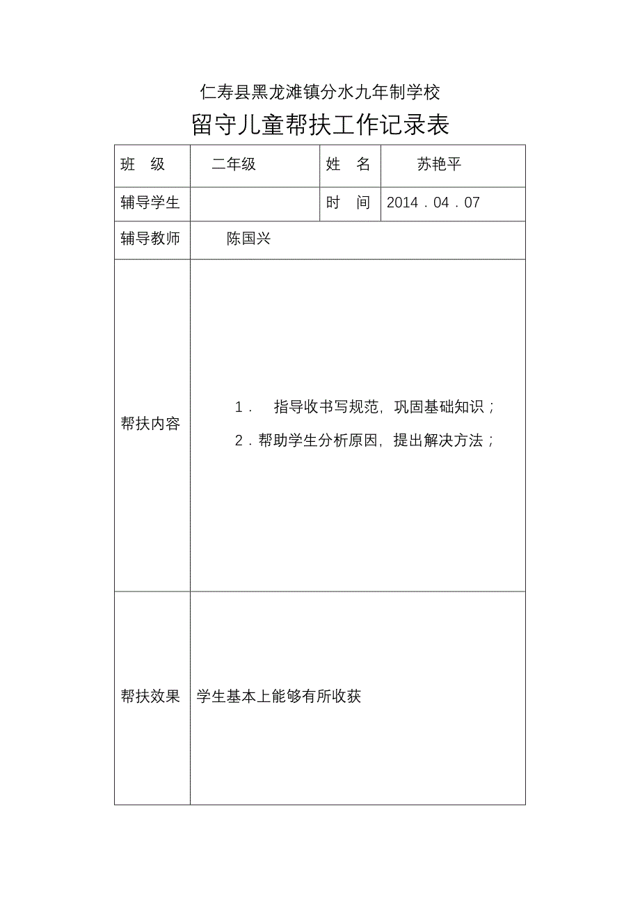 留守儿童帮扶工作记录表_第2页