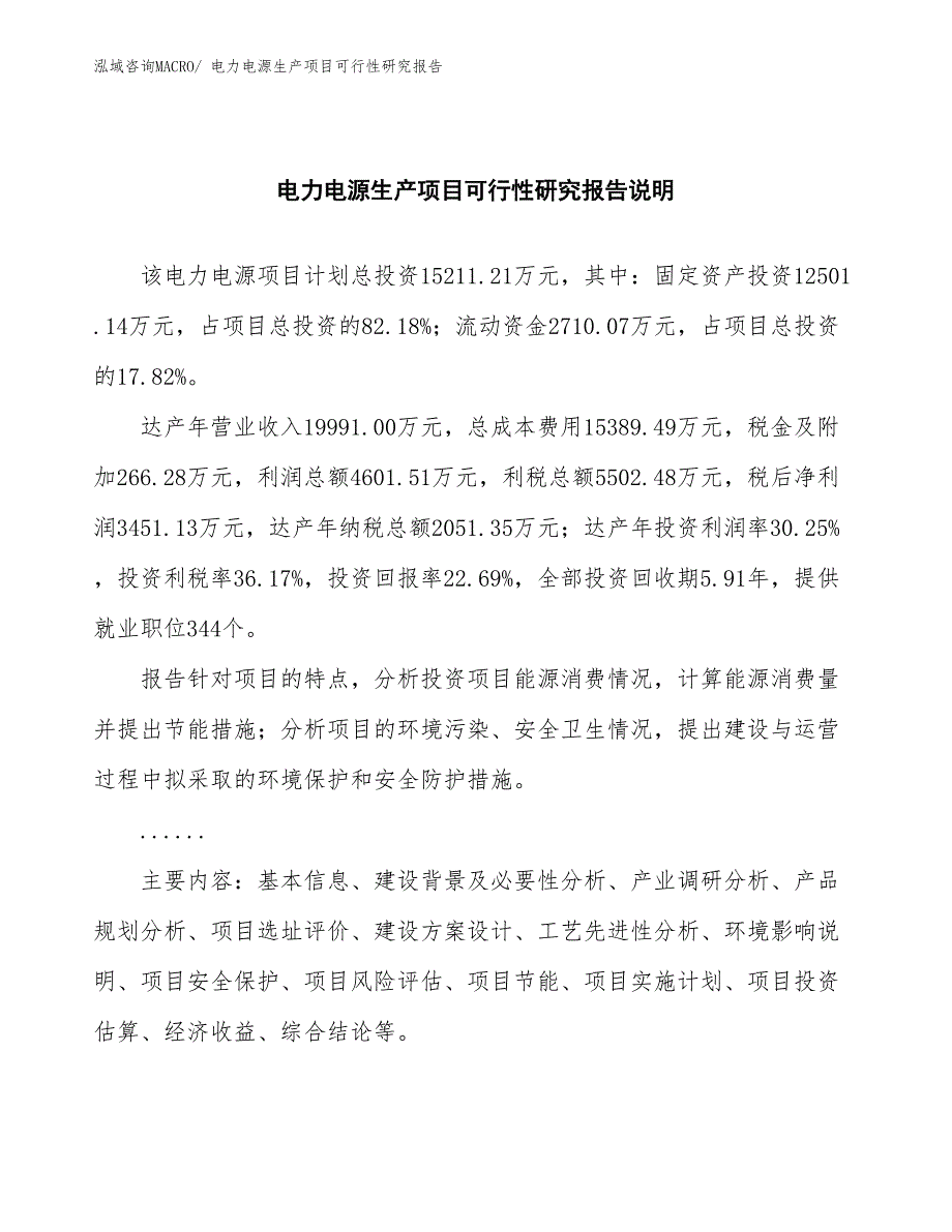 （投资方案）电力电源生产项目可行性研究报告_第2页