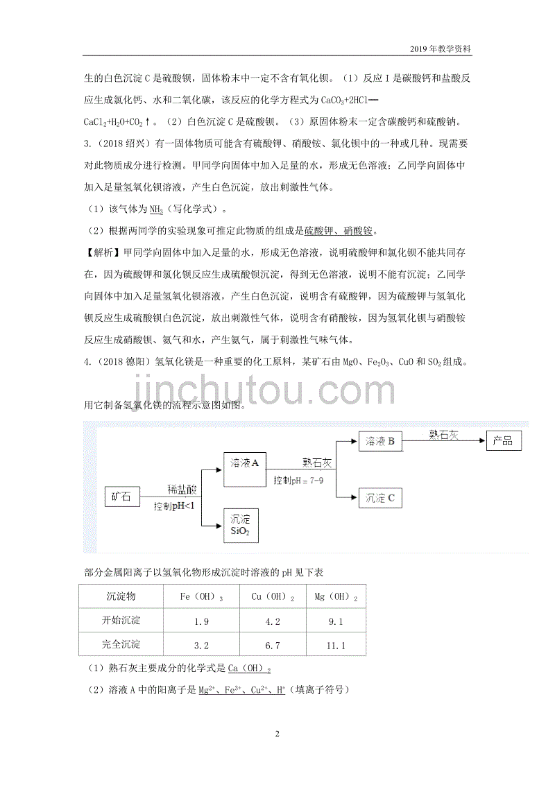 2018年中考化学真题分类汇编物质的推断1含解析_第2页