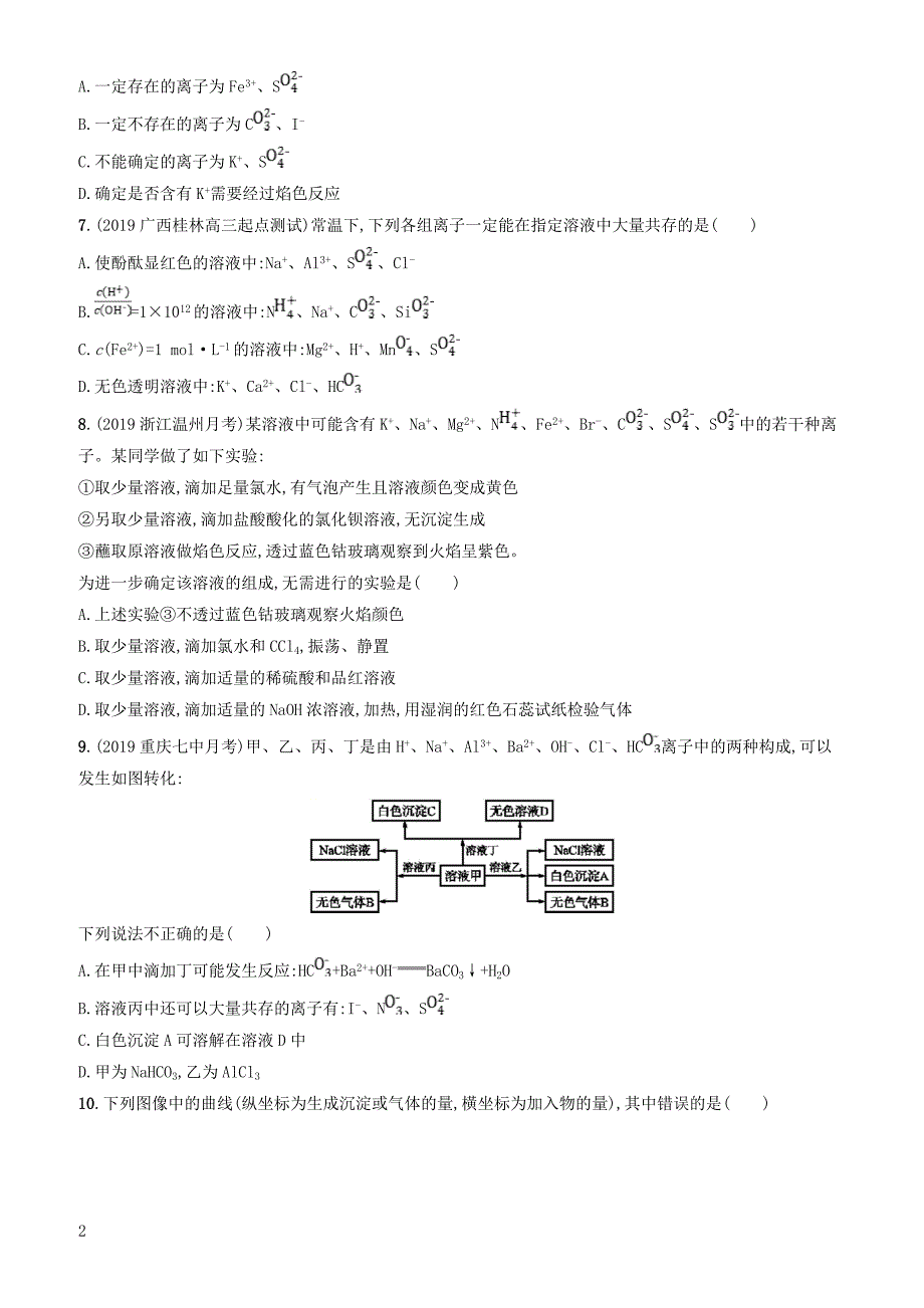 2020版高考化学大一轮复习课时规范练6离子反应鲁科版 有答案_第2页